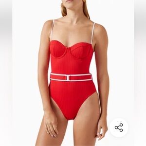 SOLID & STRIPED Red One-Piece Swimsuit with White Trim